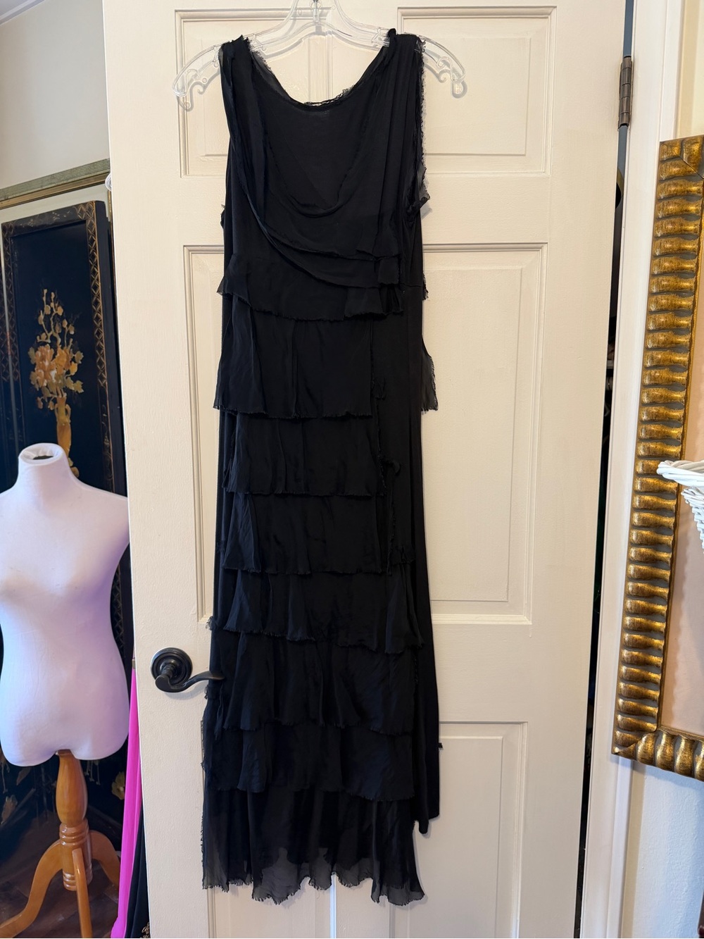 Black Tiered Silk Sleeveless Dress - Unbranded